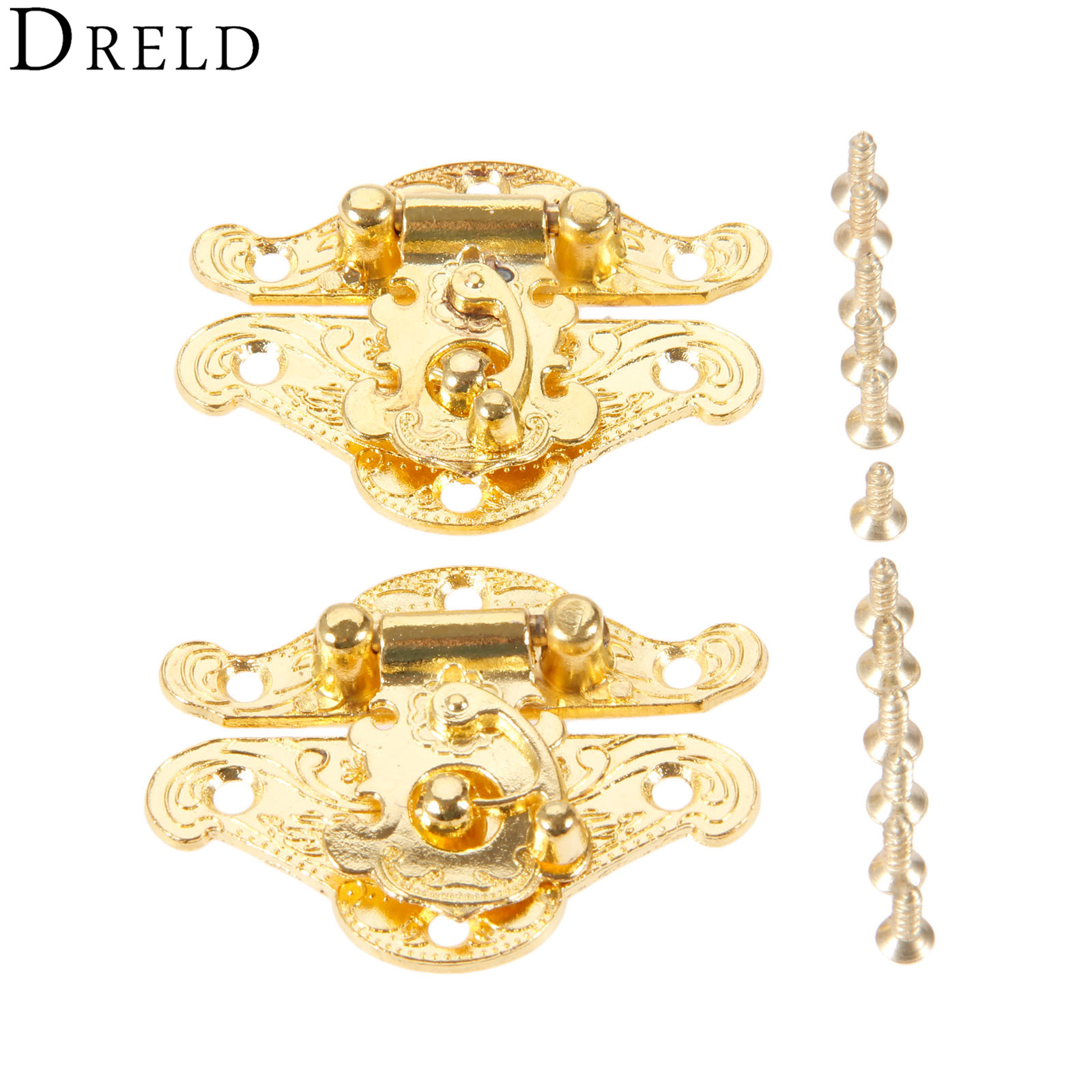 Furniture Interlocking Hardware - DRELD 2Pcs Antique Gold Box Latch
