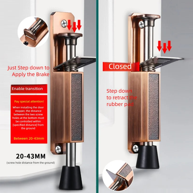 Door Stopper Heavy - Heavy-Duty Telescopic Kickdown Door Stop, Metal